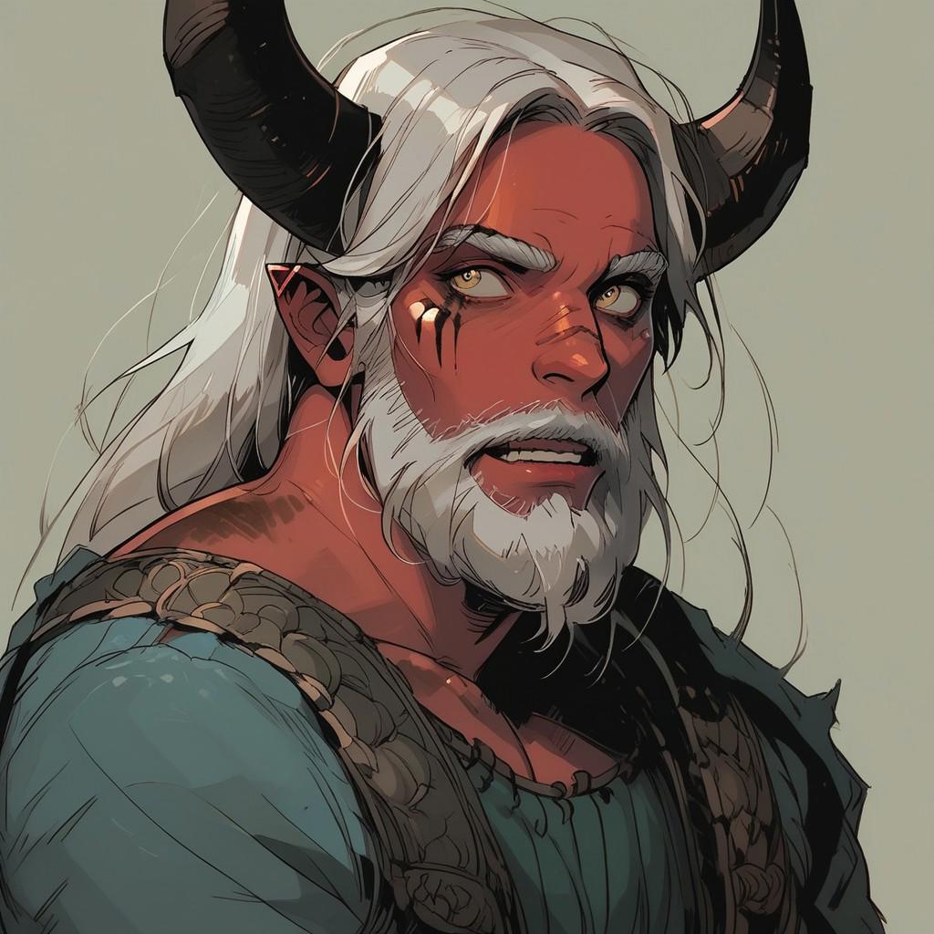 score_9, score_8_up, score_7_up, BREAK, 1 boy, manly,  BREAK demon boy, red skin, horns, beard, massive beard, long beard, facial hair, white hair