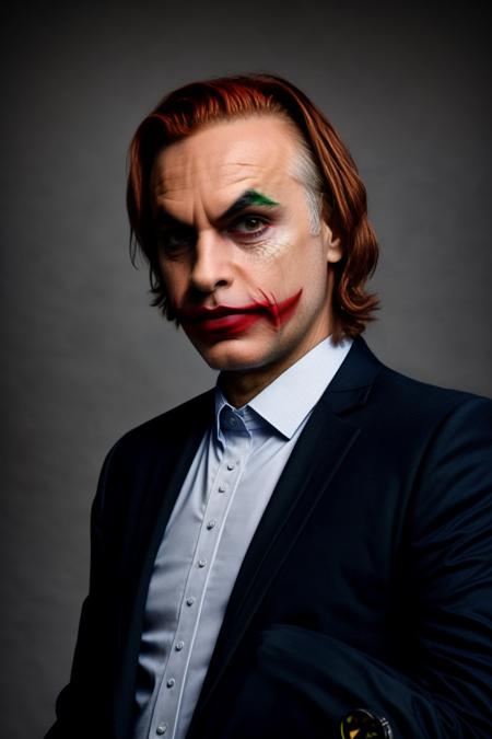 sks man, (larr3ta:1)  dressed like (The Joker:1) with (serious look:1.5) with multicolor very short hair looking to the camera, <lora:add_detail:1>  <lyco:locon_perfecteyes_v1_from_v1_64_32:0.5> <lora:larr3ta-10:1>