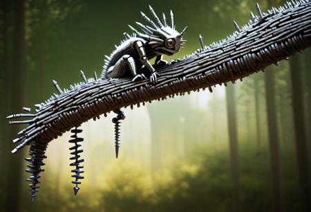 score_9, score_8_up, score_7_up, score_6_up, fastenerswm, silver chameleon, sitting on branch, forest, depth of field
