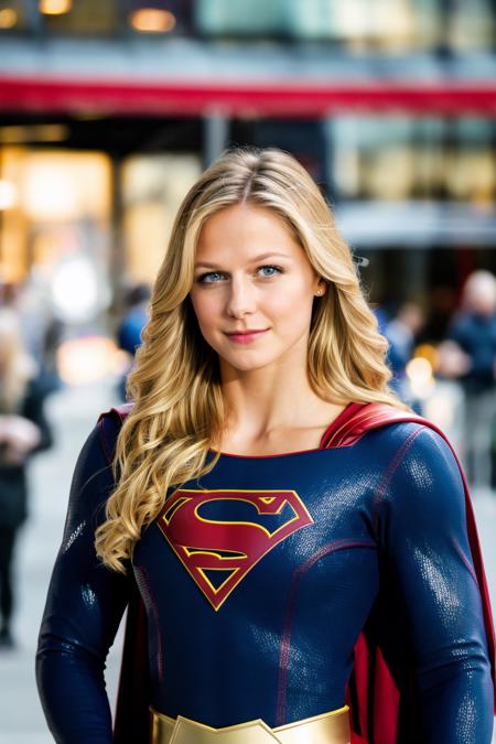 photo of a beautiful young woman, (melissa benoist), serious, action pose ,  a woman with long blonde hair, a woman in a superman costume posing for a picture, attractive beautiful cute sexy woman, thick thighs, realistic, uhd, soft lighting, professional lighting, outdoors public place,  shops in background, extremely detailed background,  background, lifelike texture, amateur lighting , <lora:testing_mel-11:0.7>