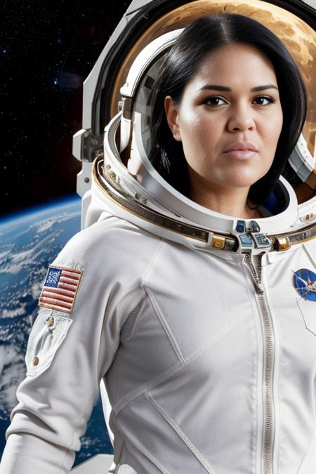 HD photo of beautiful mshn_oliviaolovely  dressed as an astronaut in a specesuit, apollo spacesuit, closeup