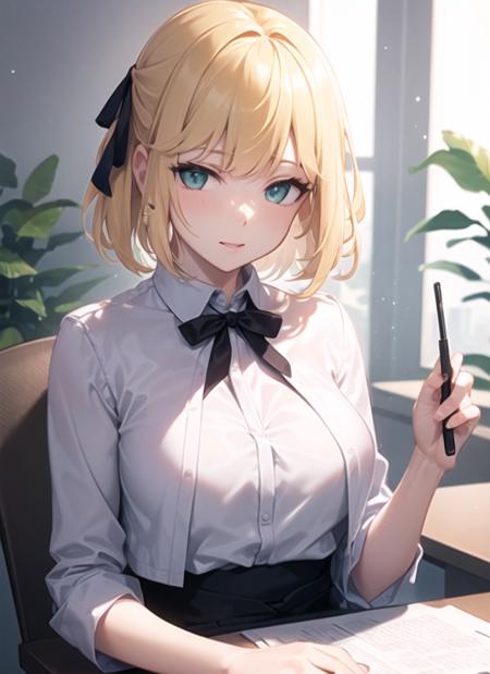 <lora:anisphia_wynn_palettia-15:1>
(anisphia_wynn_palettia:1.2), office lady, short hair, (extremely detailed CG unity 8k wallpaper),(masterpiece), (best quality), (ultra-detailed), (best illustration),(best shadow), (an extremely delicate and beautiful)