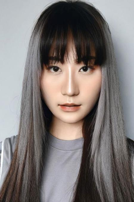 a close up of a woman with long hair wearing a grey shirt, a character portrait by L Ji, instagram contest winner, aestheticism, korean idol, korean kpop star, kpop star