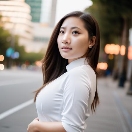 woman posing, large breasts, photo, canon dslr, high quality, photorealistic, bokeh, analog film,  mindyminmin-19900  <lora:aodai_white_SD_chiasedamme_v01:0.7>