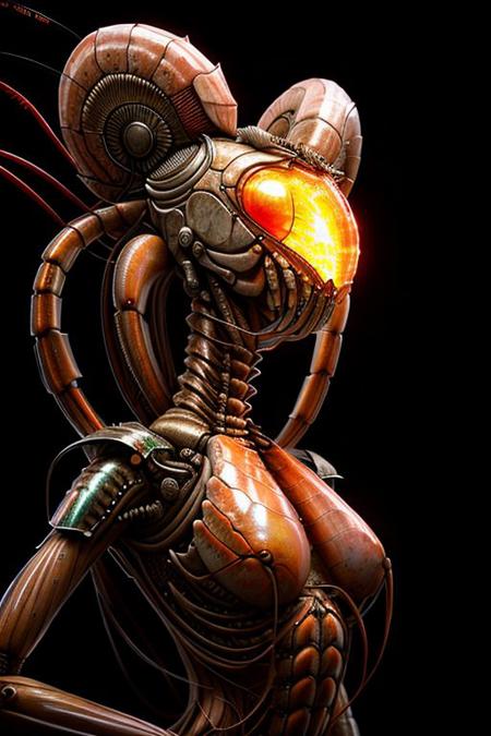 portrait of pearly crab female (long neck, slender arms)) massive headdress, bio armor, (luminesce glowing) floating particles, insect textures, scifi,