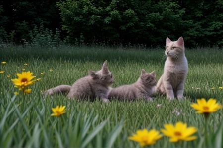 ,(Masterpiece:1.2, high quality),
 cat, :3,  
<lora:cat_20230627113759:0.8> cat sorrounded by hearts in a flower garden with kittens playing with birds