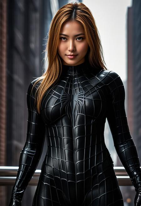 score_9, score_8_up, score_7_up, best quality, realistic, masterpiece, beautiful detail, hyperrealistic, cafe, ((1girl, woman body, huge breasts)), amazing detailed full body portrait of a beautiful japanese girl, wearing a realistic and highly detailed black raimi spider-man suit, ((huge muscular girl)), professional model wears ultra - detailed black raimi spider - man suit, ultra - detailed and grained black raimi spiderman suit, suit covered entire body and hand, black spiderman gloves, wet, (full body), (chilling pose), smile, octane render, highly detailed, volumetric, dramatic lighting, (highest quality:1.1), (HDR:1.3), (top quality, best quality), realistic, high definition, Expressionism - sharp focus, professional photography, masterpiece, ultra detailed photograph, high quality, 8k,