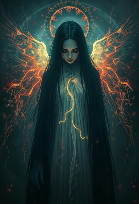 Phenomenal Woman,  macabre atmosphere, mystical figure, bitter truths, invisible bridge, ephemeral beauty, powerful expression, comprehensive, serene contemplation, striking color palettes, beauty of the artistic process