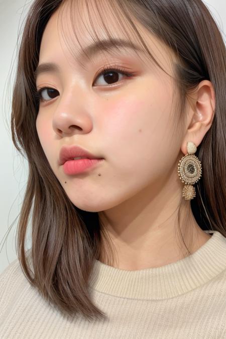 "RAW photo,1girl,solo,chaeyo,brown hair,sweater,earring,((detailed:1.2)),(photorealistic:0.8),photoshoot,masterpiece,best quality,natural lighting ,random background,high quality, film grain,looking at viewer,<lora:chaeyover1.1:0.7>