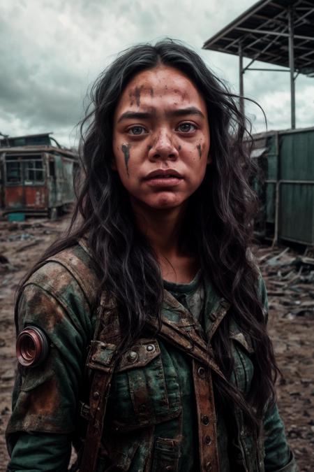 (art by WLOP:0.9) ,art by Loish, mundane portrait, Physically based render, Saturated Maori Girl, Making funny face, Taiwanese hair, Proud, Post-Apocalyptic, 50mm, Offset print, Unsplash, Highres