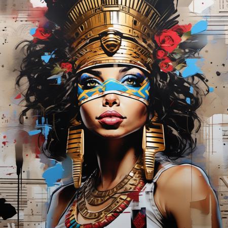 Character by Sandra Chevrier" egyptian queen in royal entire with a smile