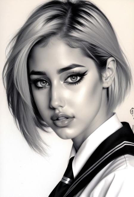 sketch from beautiful busty 24yo S4BR1N4 wearing uniform