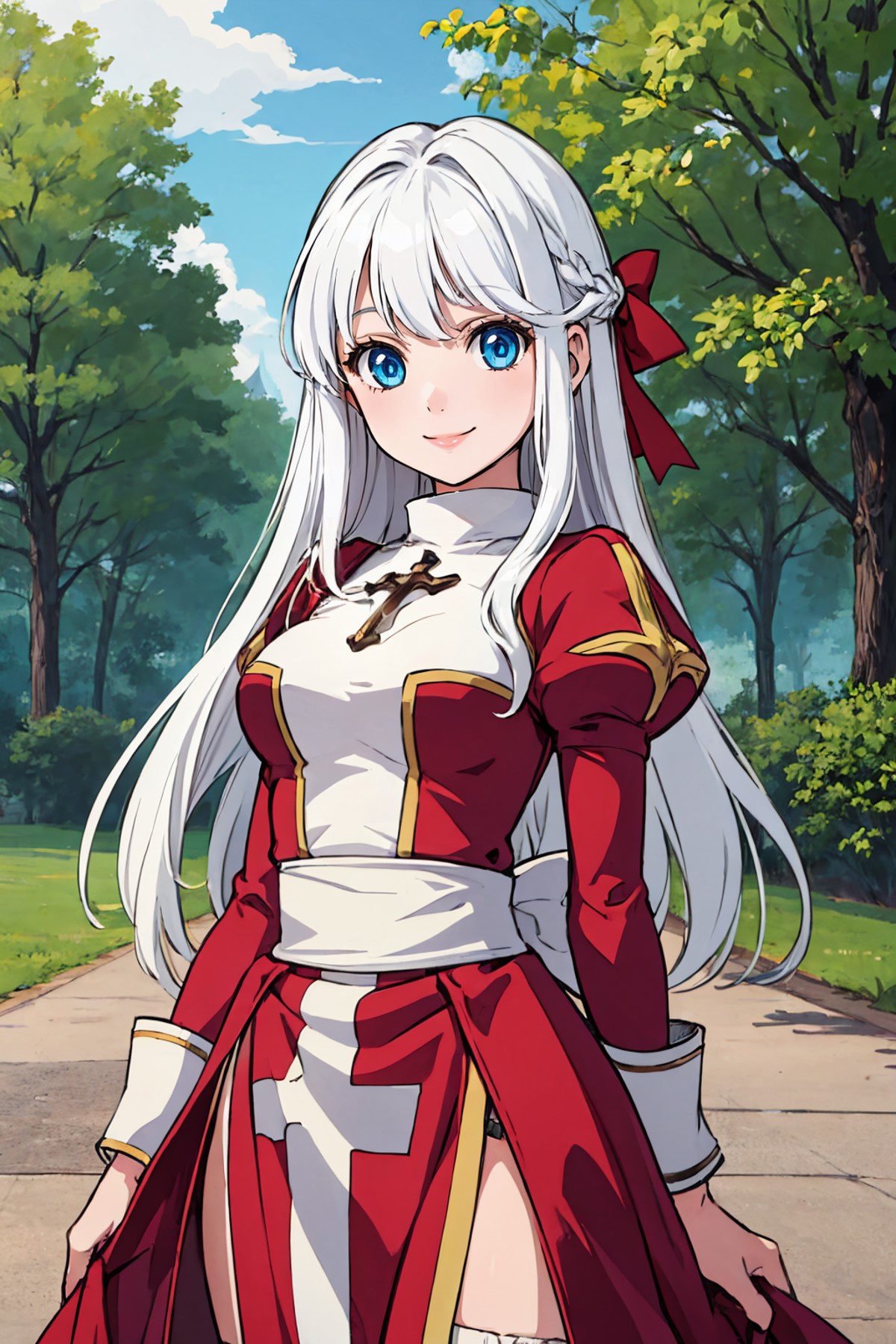 (masterpiece, best quality:1.2), solo, 1girl, smile, looking at viewer, long hair, white hair, blue eyes, ragnarokhighpr, ...