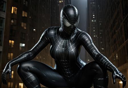 score_9, score_8_up, score_7_up, best quality, realistic, masterpiece, beautiful detail, hyperrealistic, ((1girl, woman body, big breasts)), amazing detailed full body portrait of a beautiful girl, wearing a realistic and highly detailed black raimi spider-man suit with mask, ((huge muscular girl)), professional model of korean girl wears ultra - detailed black raimi spider - man suit, ultra - detailed and grained black raimi spiderman suit, suit covered entire body and hand, black spiderman gloves, wet, (ellegant sitting pose), (full body), (dirty skin), close up, octane render, highly detailed, volumetric, dramatic lighting, (highest quality:1.1), (HDR:1.3), (top quality, best quality), realistic, high definition,
