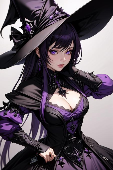 ((Masterpiece, best quality)), edgQuality,
edgBlkMage, a woman in a purple hat and dress , wearing edgBlkMage <lora:edgBlackMage:1>