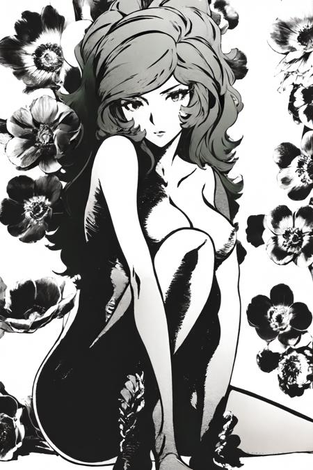 best quality, (masterpiece:1.5),(ultra-detailed), (high quality:1.3), (high resolution),Mine Fujiko,1girl,sitting,
clothed_female_nude_male