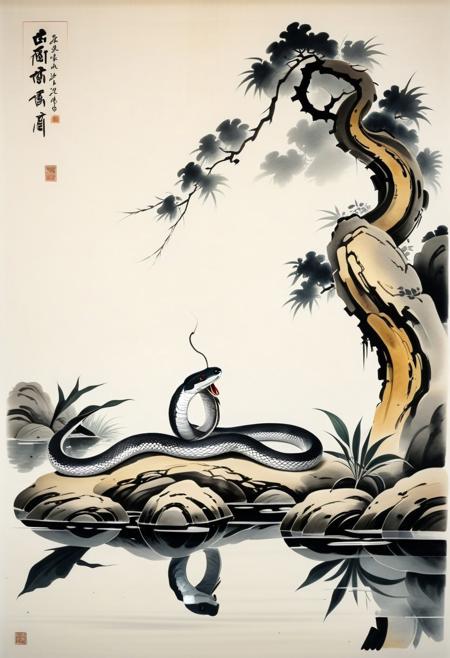 A quiet moment of reflection, snake in the middle, Sinoink