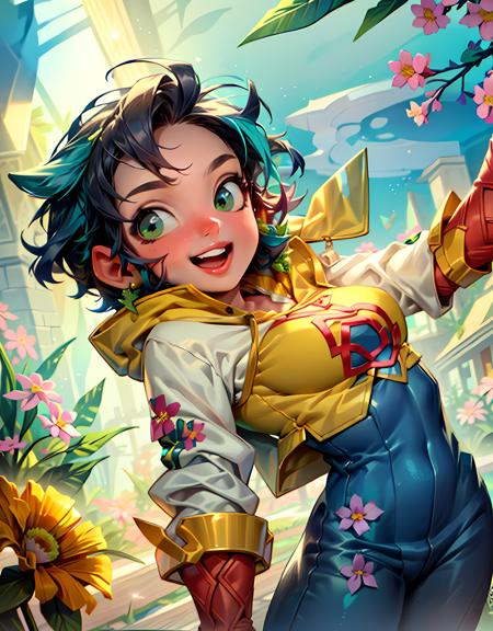 (cute girl holding a bunch of flowers in a flower garden), (hoodie, blue hair, green eyes, cute clothes), smile, :D,(fantasy, nostalgia, colorful, flowers and leafs around, Magic:1.2), from below, looking at viewer,
(detailed landscape:1.2), (background:1), (dynamic_angle:1.2), (dynamic_pose:1.2), (rule of third_composition:1.3), (dynamic_perspective:1.2), (dynamic_Line_of_action:1.2), solo, wide shot,
(masterpiece:1.2), (best quality, highest quality), (ultra detailed), (8k, 4k, intricate),(full-body-shot:1), (Cowboy-shot:1.2), (50mm), (highly detailed:1.2),(detailed face:1.2), detailed_eyes,(gradients),(ambient light:1.3),(cinematic composition:1.3),(HDR:1),Accent Lighting,extremely detailed,original, highres,(perfect_anatomy:1.2),