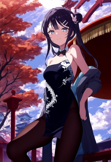 kisakioutfit, china dress, chinese clothes, pelvic curtain, bare shoulder grey jacket, off shoulder black hair, halo, double bun, hair bun, twintails, long hair, 