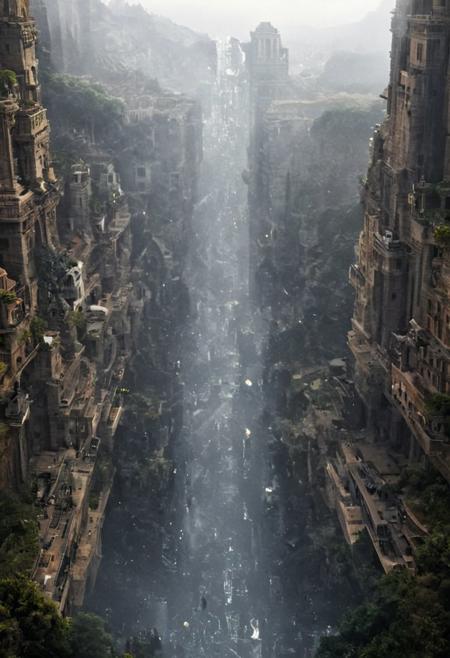 POV view , DOF,
(Ancient civilization, Alien Prometheus movie scene, dune movie scene:1.5), (The colonial city of the future, in the mist-filled Grand Canyon, on an unknown Earth-like planet, 2 moon on sky, Spaceship flight connects colonies, waterfulls:1.3), (Machu Picchu, a mountain settlement, incredibly spectacular:1.2), (Mario Botta:1.3), (avant-garde, future, reality, science fiction, photorealistic), (modern architecture:1.2), White limestone with black granite, fountain, waterfall, landmark, square, path, narrow street,
(Large Files, Ultra Realistic, 8K, 16k, FHD, HD, VFX, Perfect, Photography, composition, Architecture Sales Photography, Architecture Competition, Ultra High Resolution, Cinematography, High Resolution Image:1.1), (dramatic lighting, direct sunlight, ray tracing, clear shadow:1.2),  (real landscape:1.1), (blurred background:1.0), (urban background, more_details) ,
great lighting, clear, hillscastel, <stardeaf-cold-arc>, xtower, industrialbuilding