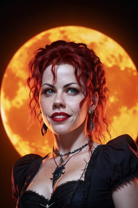 portrait photo of (f41ruz43-14850:1.0) as witch from disney movie hocus pocus with red hair, soft lighting, movie promo