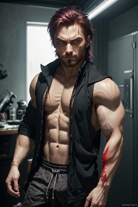 bodybuilder, anime fcPortrait, (masterpiece), (extremely intricate), fantasy, (((photorealistic photo of an evil hermit, male, villain, anti hero, evil face, masculine face, medium hair, Maroon hair, wicked, cruel, sinister, malicious, ruthless, masculine, athletic))), (((dark bloody clothing, intricate details on clothing))), (perfect composition:1.4), aspect ratio 1:1, beach, deviantart hd, artstation hd, concept art, detailed face and body, award-winning photography, margins, detailed face, professional oil painting by Ed Blinkey, Atey Ghailan, Jeremy Mann, Greg Manchess, Alex Gray, trending on ArtStation, trending on CGSociety, intricate, high detail, sharp focus, dramatic, award winning matte drawing cinematic lighting octane render unreal engine volumetrics dtx