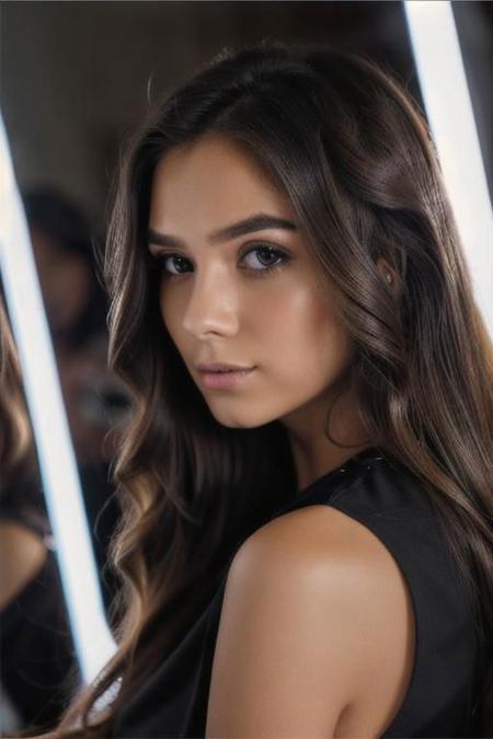 full portrait photo of beautiful 26 y.o girl playing with her own hair, makeup, 8k uhd, high quality, dramatic, cinematic