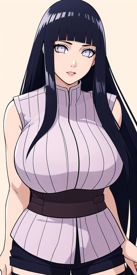 <lora:Hyuuga_HinataV2:0.7> hyuuga_hinata, huge_breasts, standing, solo, sleeveless_shirt_Black_shorts_fishnet_thighhighs,, masterpiece, best quality, detailed face, detailed eyes, highres,