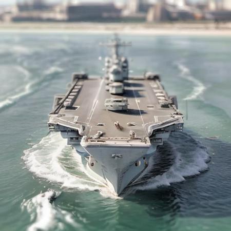 aircraft carrier in a bathtub <lora:tilt-shift:1>