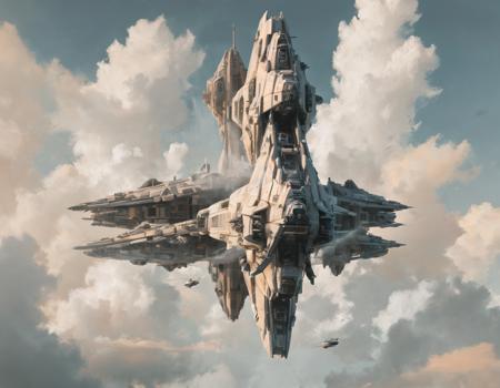 <lora:wkas:0.6>wkas, floating spaceship with smaller spaceships, clouds, masterpiece, fucking insane detail, whoa!!!!!!!!!