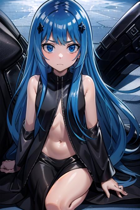 BluebellReborn Black clothes blue clips in hair blue hair