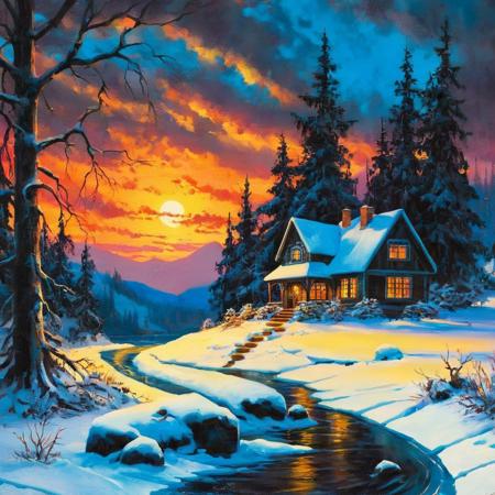 Dark Fantasy Art of  <lora:Dark Art Painting Style:1>
a painting of a sunset over a snowy landscape dark art painting style, dark, moody, dark fantasy style