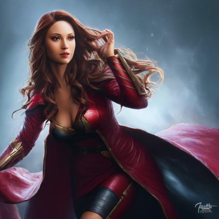 A photo of No-one12 a woman dressed as scarlet witch,Dark brown eyes, portrait, highly detailed, digital painting, artstation, concept art, smooth, sharp focus, illustration, cinematic lighting, 4K HQ, sharp focus, (Ultra realistic [[photo]], detailed face:1.0), (detailed eyes:1.0), (realistic photo:1.1), (masterpiece:1.0), detailed background, by Antonio J. Manzanedo