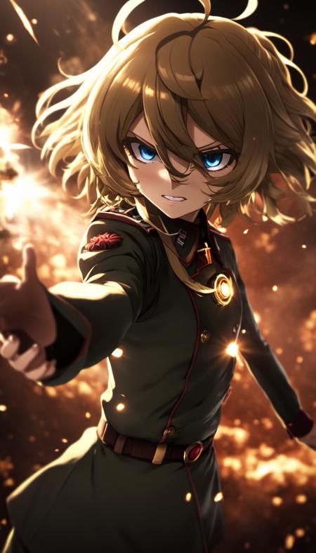 cinematic photo Cinematic scene, hero view, Tanya Degurechaff, Youjo Senki <lora:tanya_degurechaff_xl_v6:1>, action pose, detailed background, masterpiece, best quality, high quality, highres, absurdres  . 35mm photograph, film, bokeh, professional, 4k, highly detailed