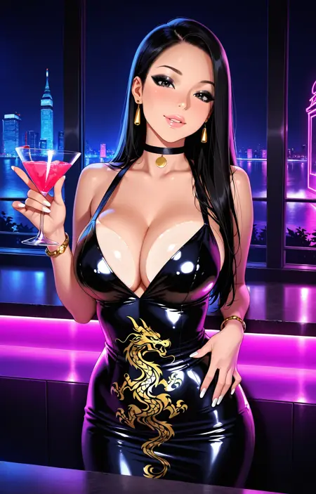 Latex dragon print dress