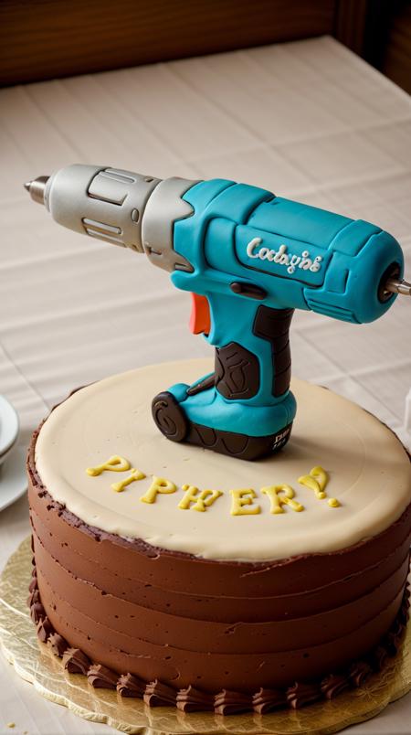 CakeStyle Power drill. Marzipan cake shaped like Power drill. <lora:CakeStyle:0.55>