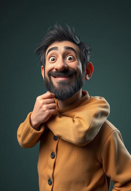 Posaman, portrayed by the Italian actor and comedian Lillo, should reflect a realistic and grounded style while still emphasizing his quirky, exaggerated poses. The model should capture Lillo’s distinct features—his expressive face, short beard, and casual yet confident demeanor. Focus on realistic textures, including natural skin tones, detailed facial expressions, and lifelike clothing, while highlighting his humorous, larger-than-life poses. These can range from mock-superhero stances to awkward yet charismatic gestures that showcase his comedic flair. The goal is to blend realism with humor, creating a character that feels authentic while staying true to Lillo’s unique comedic style.