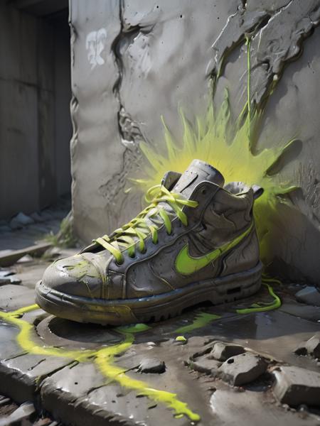 conrtneo, detailed picture of a shoe bathing in god-rays, concrete, paint neon,   <lora:- SDXL - conrtneo _neon-concrete _V1.0:1>