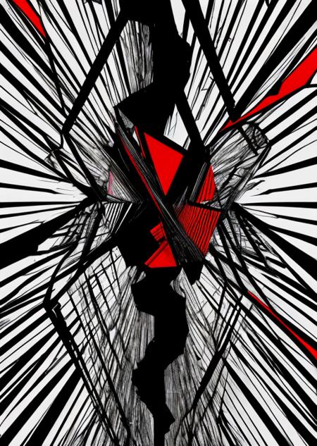 Create an image that represents chaos and confusion, with broken lines and contrasting colors. Make sure the image conveys a sense of disorientation and tension.