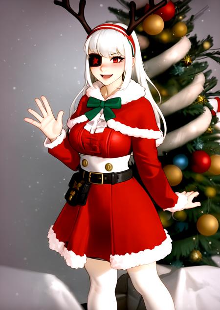 1girl,smile, kairunoburogu,young,large_breast,
1girl, solo, christmas, long hair, eyepatch, fur trim, red eyes, santa costume, antlers, capelet, bow, hairband, looking at viewer, white hair, red capelet, belt, grey hair, smile, fur-trimmed capelet, fake antlers, dress, long sleeves, bangs, skirt, blush, bowtie, closed mouth, upper body, star (symbol), open mouth, frills, reindeer antlers, breasts, standing, christmas_background, cape, red dress, medium breasts, red skirt, long,christmas_tree,hair,patyhose,black_patyhose,
<lora:kairunoborugu_v1:1> <lora:Kairunoburogu:0.2>  <lora:reinaFortnite-09:0.5>