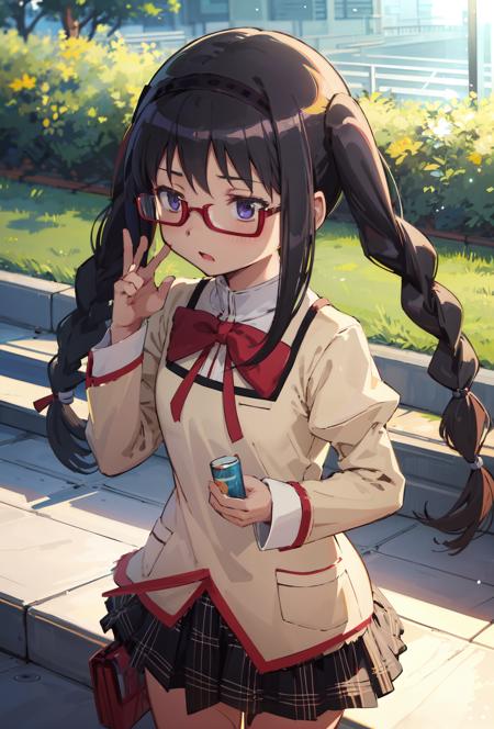 1girl, solo, homura, park background, school uniform, <lora:homura-000003:0.8>,
twintails, twin braids, glasses, 
sunlight, sunday, day,, (masterpiece:1.2), (best quality:1.15), extremely detailed