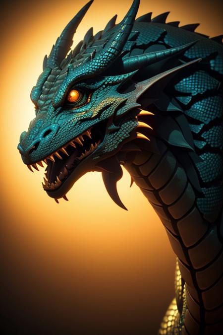Asian dragon gold snake gradient vibrant neon colour, rough, textural, broad brush strokes, red color prominent detailed, alienzkin, silhouette, spotlight, dark theme, c4d, blender, raytracing, unreal engine 5, render 3d, face close up,