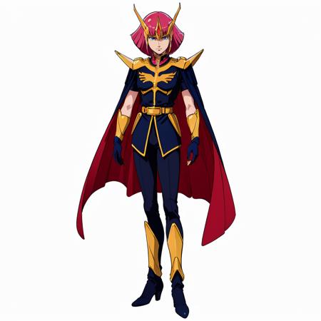 masterpiece,high quality,
<lora:hamankarn056:0.6>,solo,white background,
haman_karn,1woman,
pink hair,blue eyes,
zion_military_uniform,
(helmet:1.2),
military uniform,gold armor,shoulder armor,shoulder pads,pauldrons,
cape,
vambraces,black gloves,
belt,black pants,
black footwear,high heels,boots,