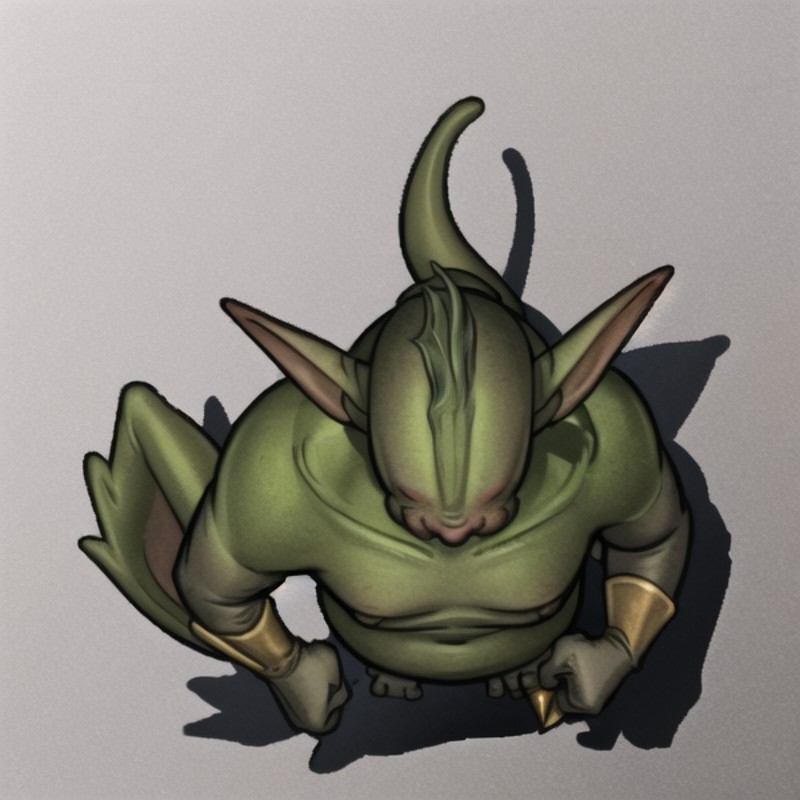 <lora:tokentopdown-15:1>, grey background, simple background, top down, from above, (monster, goblin:1.4)