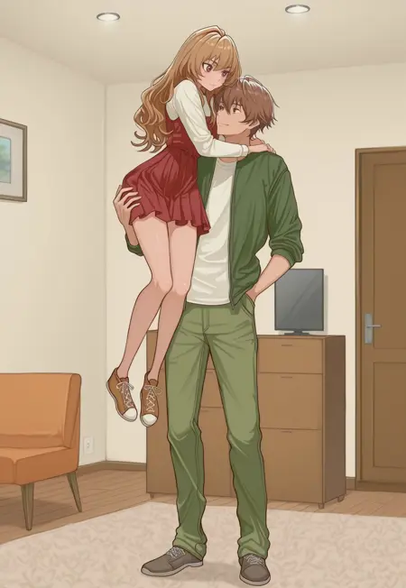 Carrying her on one arm (carrying pose)