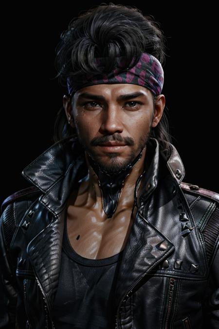 KerryEuro, 1boy, solo, male focus, realistic, black background, facial hair, black hair, jacket, leather jacket, headband, bandana, looking at viewer, leather, black eyes, black jacket, mustache, simple background, portrait, beard
masterpiece, best quality,
<lora:add_detail:0.7>,<lora:epi_noiseoffset2:1>,   <lora:KerryEuro:0.7>