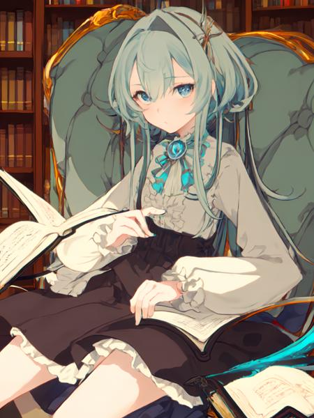 masterpiece, best quality,
yog-sothoth, 1girl, solo, book, bookshelf, holding book, holding, open book, library, closed mouth, looking at viewer, frills, sitting
 <lora:yog-locon:1>