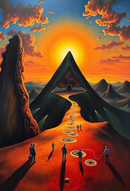 original painting by Salvador Dali "the permanence of memory", oil on canvas, Fantastically beautiful, high resolution, mesmerizing, sunset, dawn, wide color palette, magnificent people, beautiful animals, masterpiece, nature, ultra detail