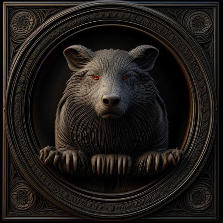 OverallDetail, rim light, gl0ssy_vray_8k, Extremely intricate, epic background, gigantic, masterpiece, 8k resolution, otherworldy animal, amazing, different angles, front view, faraway view, from below, matte black, gilding machine, j_sci-fi