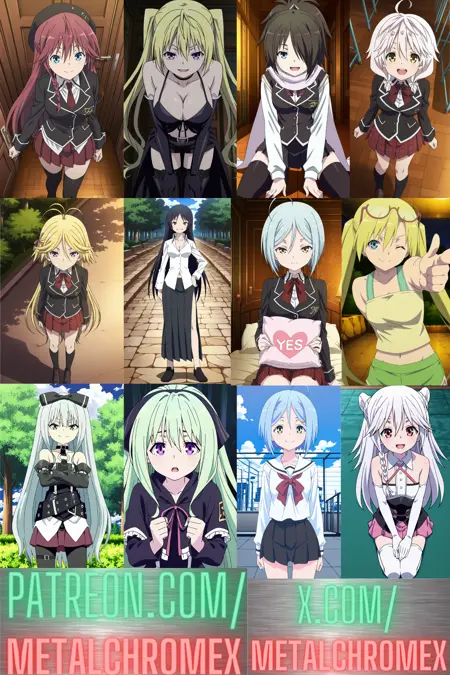 Trinity Seven - Lieselotte Sherlock, Lilith Asami, Akio Fudou, Arin Kannazuki, Levi Kazama, Mira Yamana, Selina Sherlock, Yui Karata, Lilim/Hermes Apocrypha, Sora/Astil Manuscript, Ilias Fragment "Ilia," and Hijiri Kasuga
